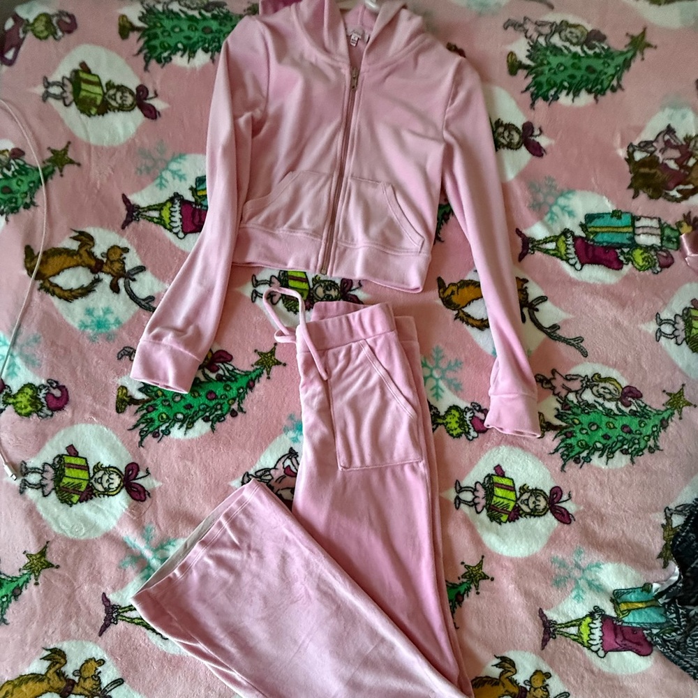 Pink Zip-Up Hoodie and Pants Set